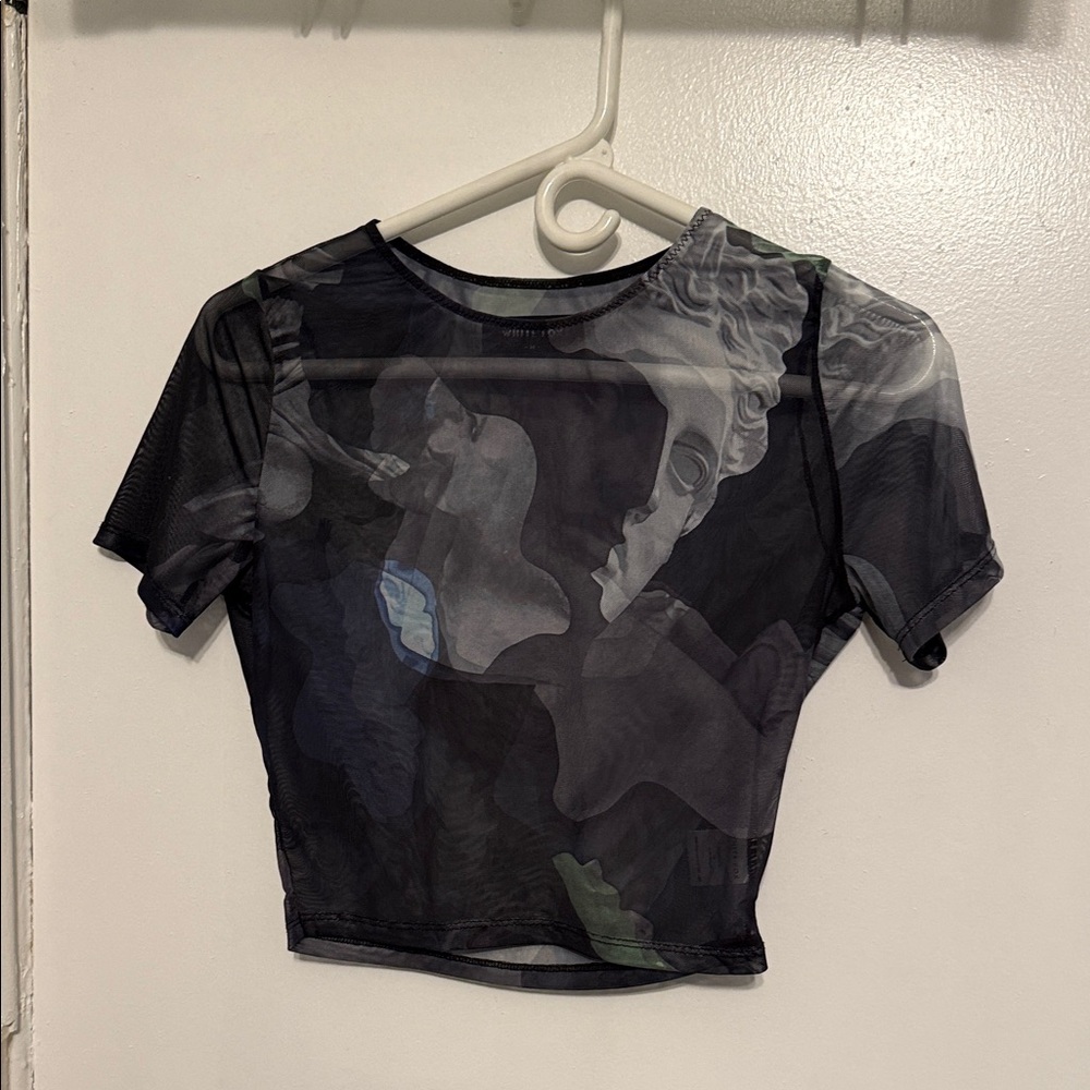 White Fox Boutique Black Artistic Mesh Crop Top